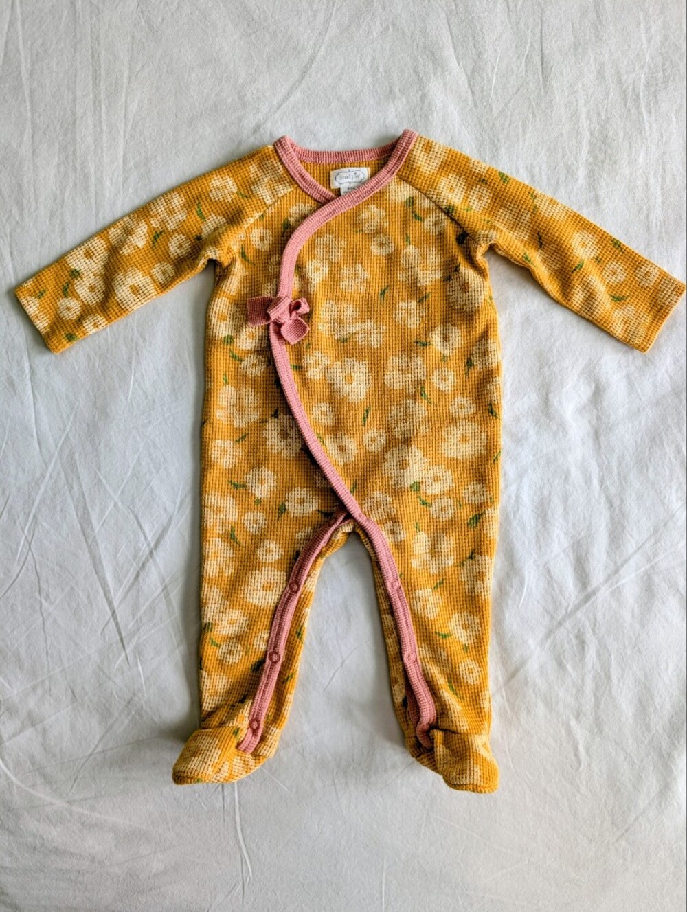 Mud Pie Baby Girl Yellow And Pink Floral Footie Pajamas 0-3M
